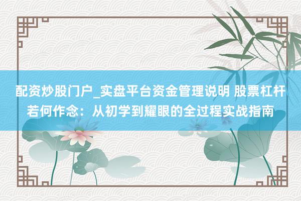 配资炒股门户_实盘平台资金管理说明 股票杠杆若何作念：从初学到耀眼的全过程实战指南